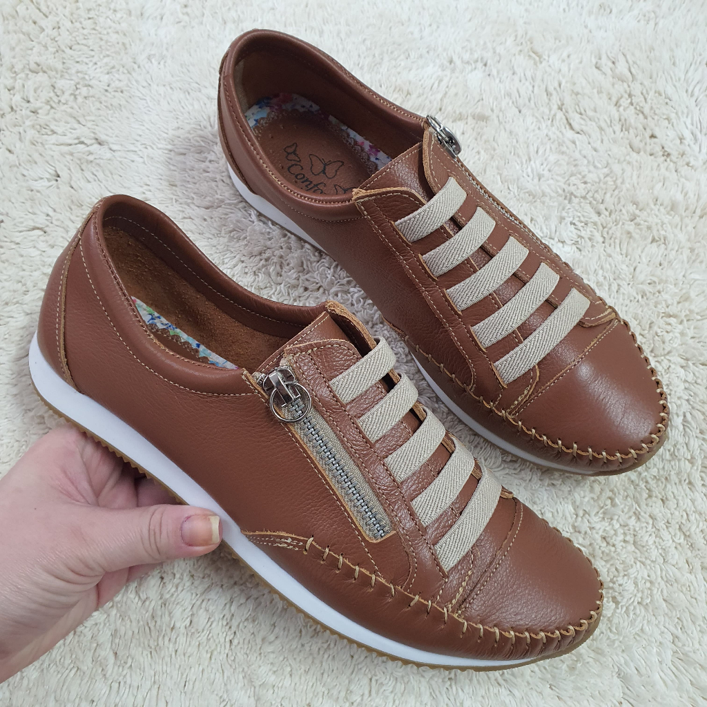 Mocatênis em couro ziper cores diversas