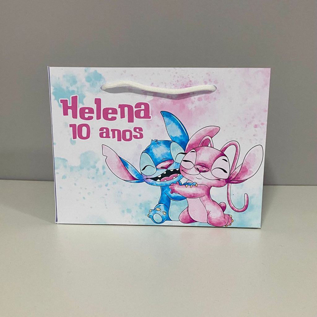 Sacolinha Personalizada Stitch e Angel - Pegue e Monte - Lembrancinha Stitch