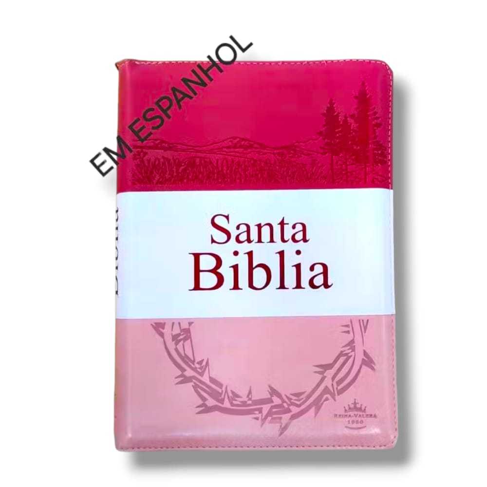 Santa Biblia com Concordância Reina Valera em ESPANHOL Letra Grande | Capa Zíper Triotone Pink