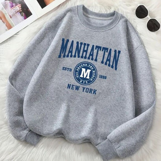 Moletom Careca Manhattan 1898 Gola Redonda Feminino Masculino Flanelado Unissex Inverno Algodão