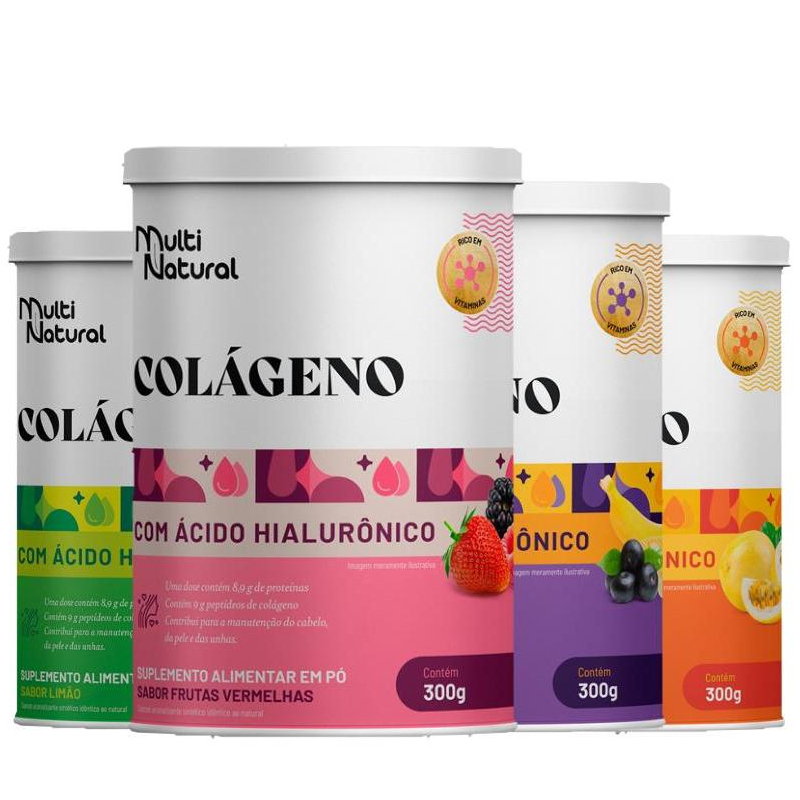 Colágeno Hidrolisado Com Ácido Hialurônico Vitamina C, Rico em Biotina Pote 300g - Multi Natural