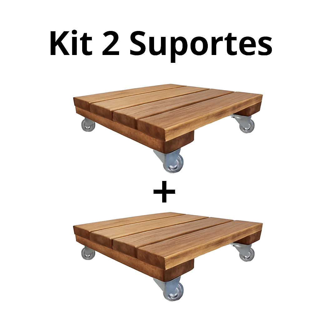 KIT COMBO 2 SUPORTES DE MADEIRA PARA VASOS 30X30 COM RODINHAS DE SILICONE GEL