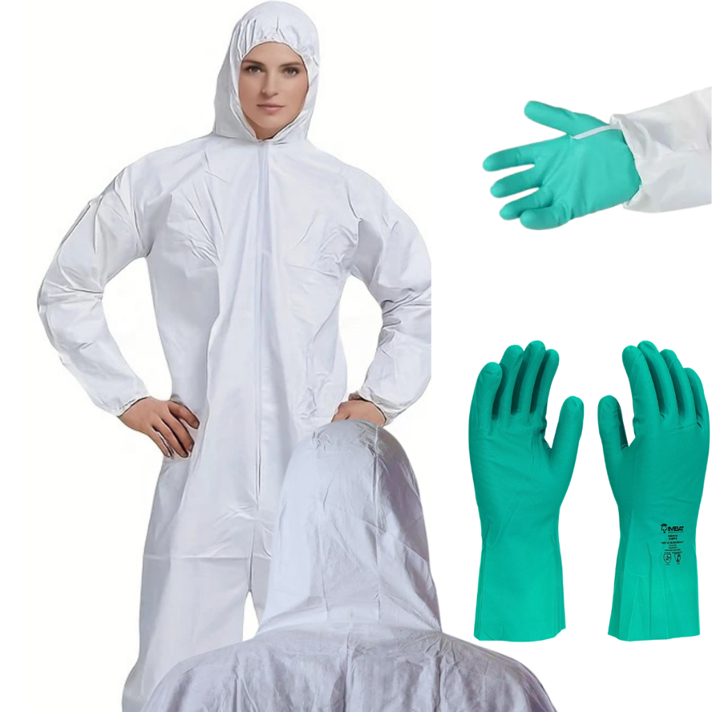 Kit Macacão Químico + Luva P/ Controle Rigoroso E Biossegurança Pro