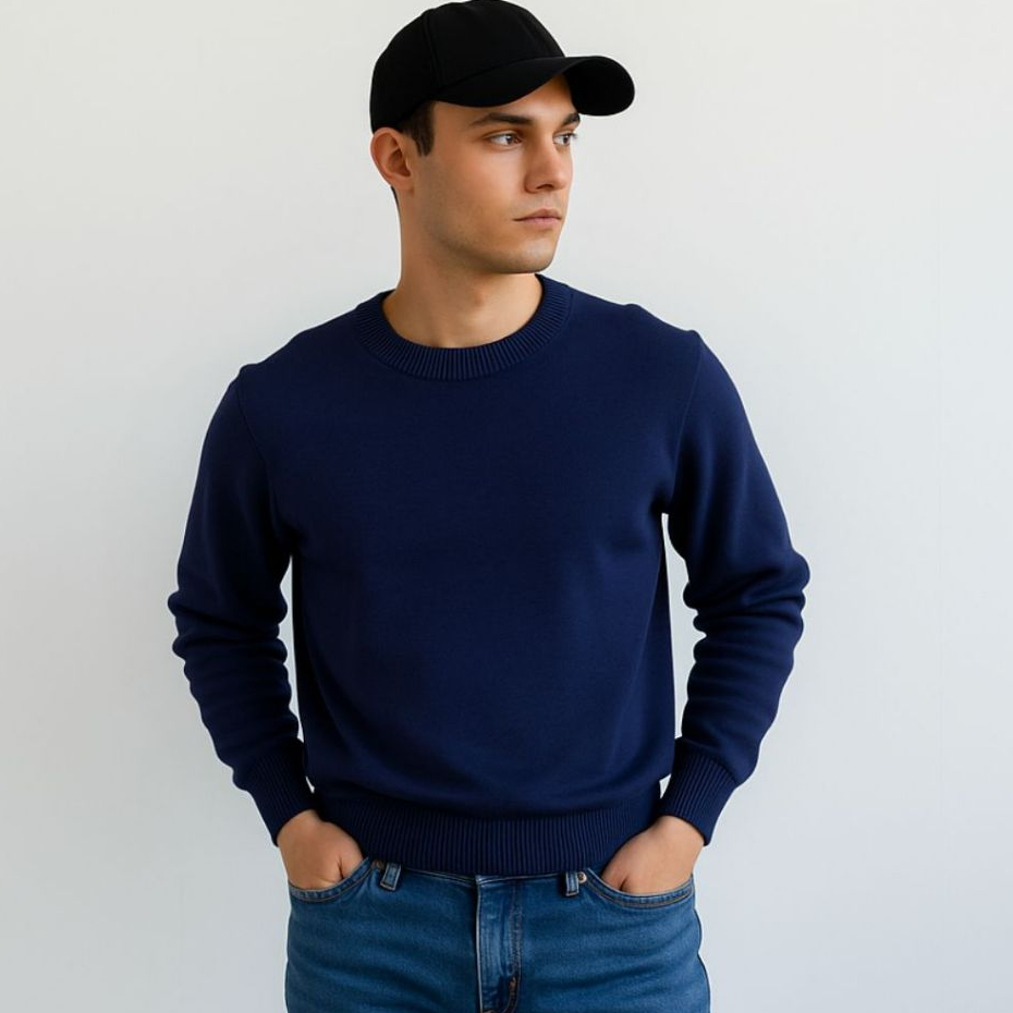 Suéter Blusa Masculino Tricô Gola Redonda Careca Estilo Slim Básico Moda Casual Inverno Cardigan