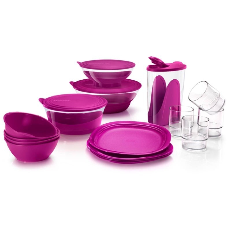 KIT 16 PÇ TG ELEGÂNCIA 4,3L+2,3L+1,5L + JARRA 1,6L +4UN COPO PREMIER 295ML+4UN TG ACTUALITÉ 700ML+4UN PRATO - TUPPERWARE