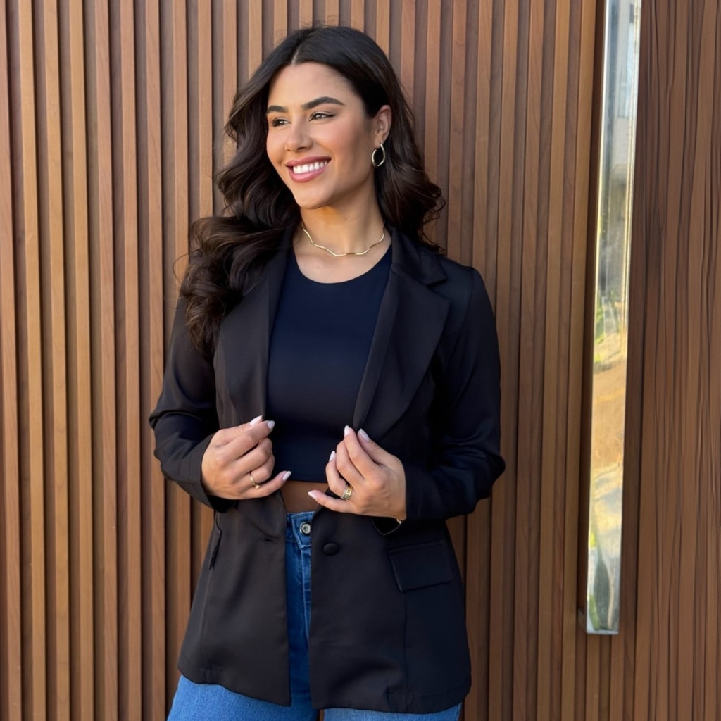 Blazer Feminino Casaquinho Alfaiataria Casaco Social Com Botão Lindo Super Envio Premium Slim e Plus size