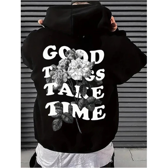 Blusa Moletom Good Things Take Time Unissex Camisa - Hoodie Estampado Rosas Qualidade
