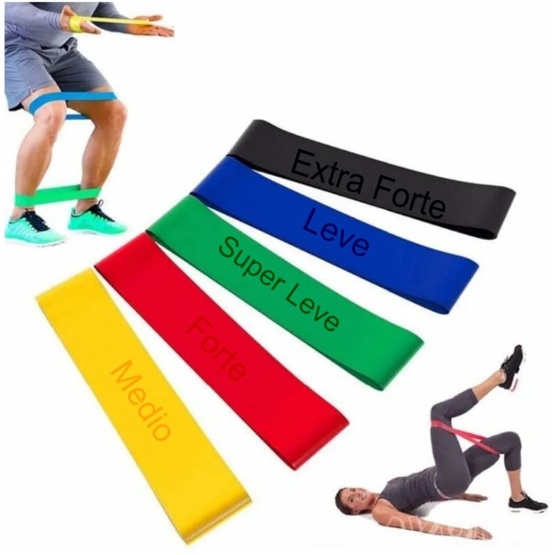 Faixa Elástica Mini Band Para Exercício Academia Treino Pilates Yoga Fitness 5 Níveis de Tensão com Alta Resistência