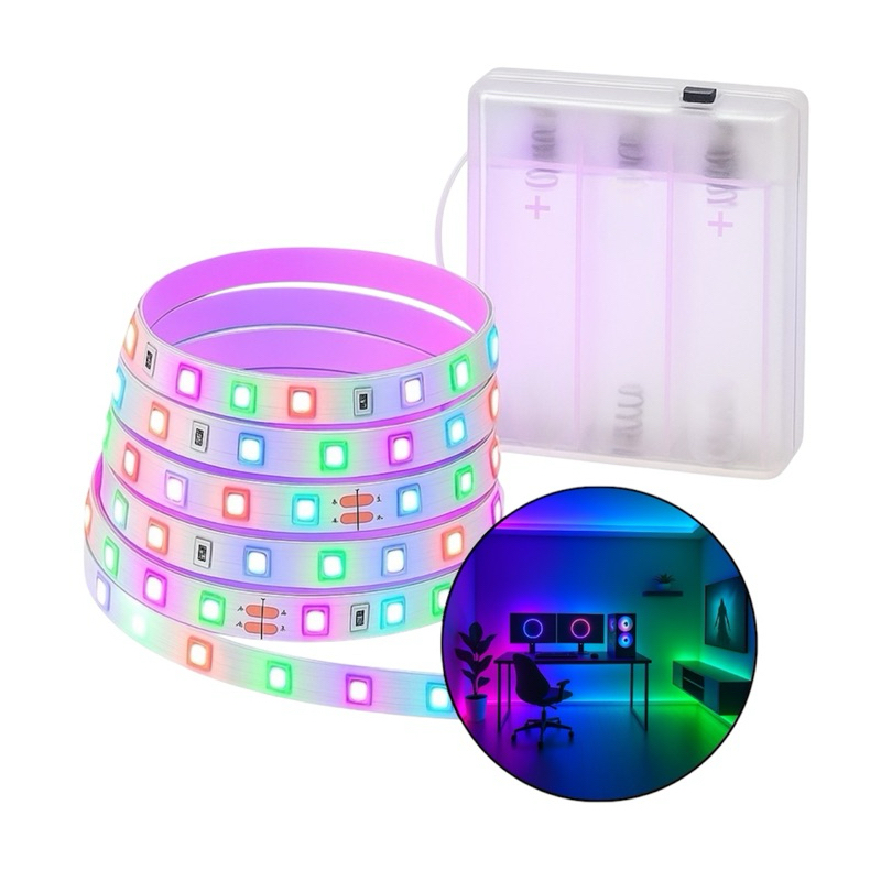 Fita Led 2 Metros Auto Adesiva Pilha Luz Fixa 120 Leds RGB Branco Quente Frio Quarto Sala Decoração