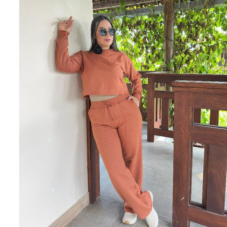 CONJUNTO  MOLETOM FRANELADO plus size pantalona e blusa manga longa felpado
