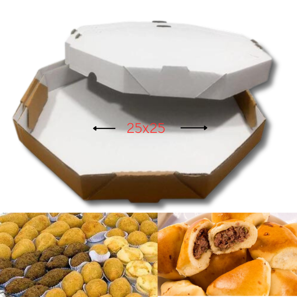 5 Caixas branca oitavada 25x25 caixa para pizza esfihas, salgadinhos fritos, salgado assado, docinhos, kit festa