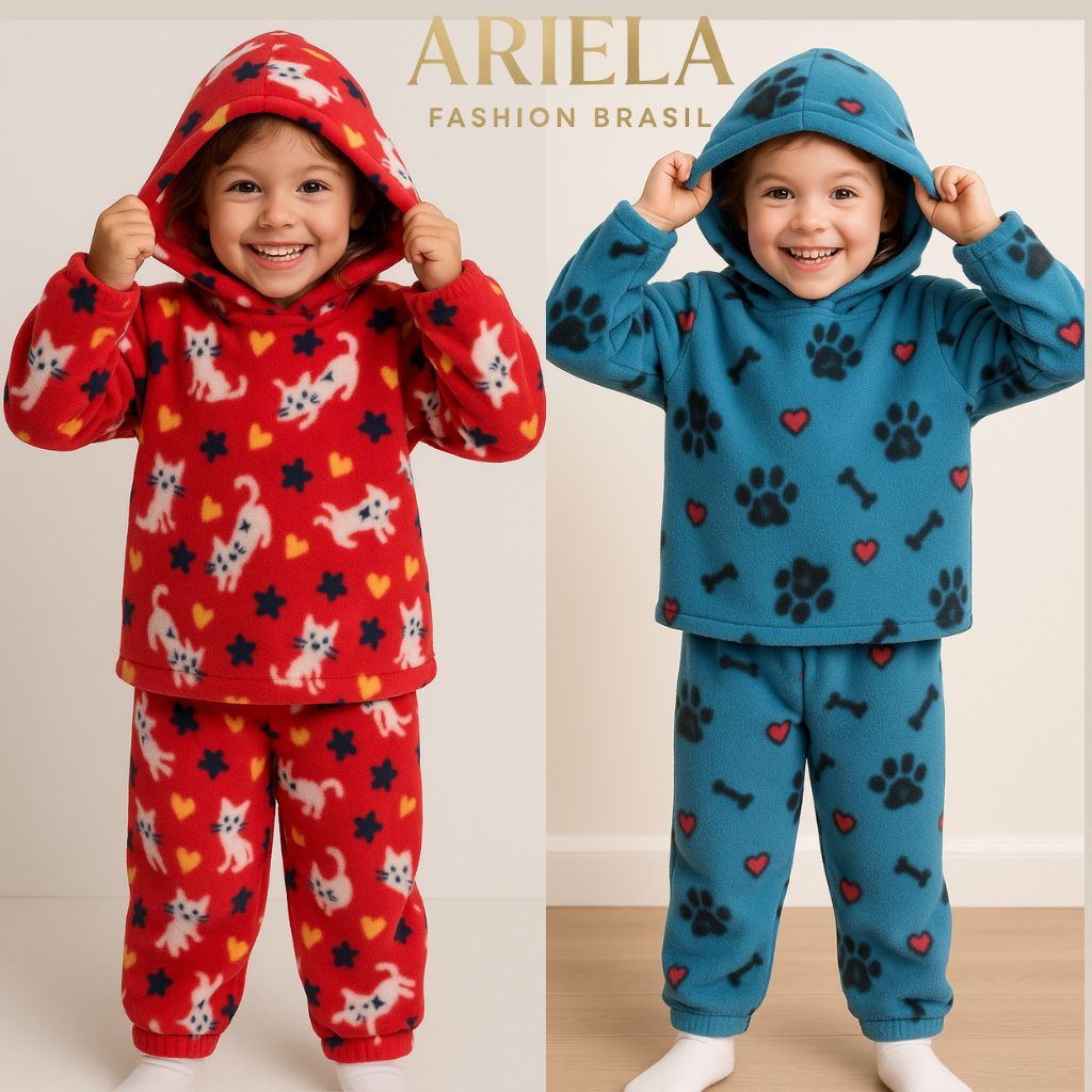 Conjunto Infantil Soft Pijama Com Capuz Bem Quentinho Inverno TAM 2 /4 / 6 Anos