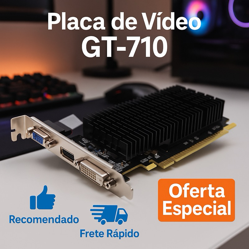 Placa de Vídeo NVIDIA GeForce GT710 2GB DDR3 HDMI VGA DVI PCI Express 2.0 Original Compatível PC