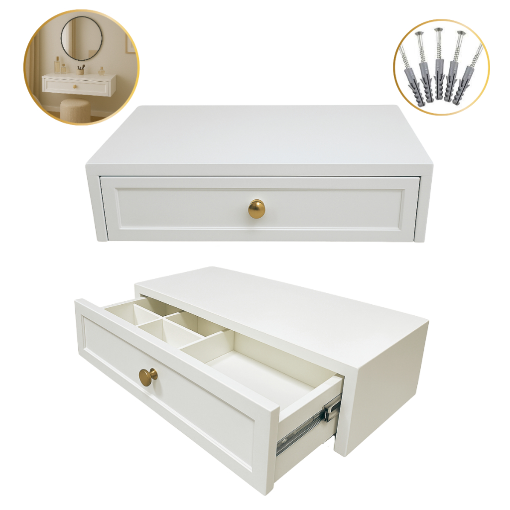 Penteadeira Suspensa Mdf 50cm Branco Texturizado Com Gaveta