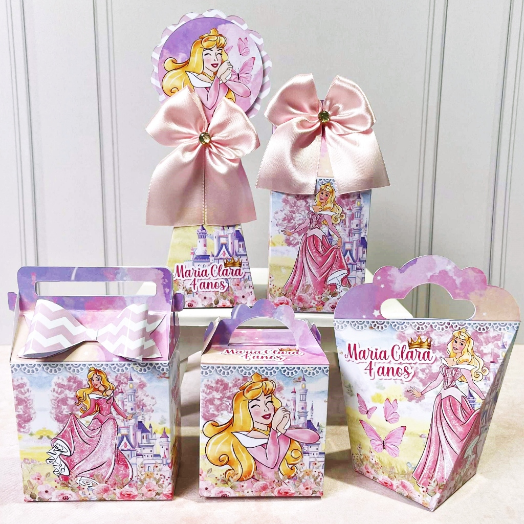 Kit Personalizados caixas Festa Princesa Aurora Bela Adormecida Aniversário Lembrancinha PegueMonte