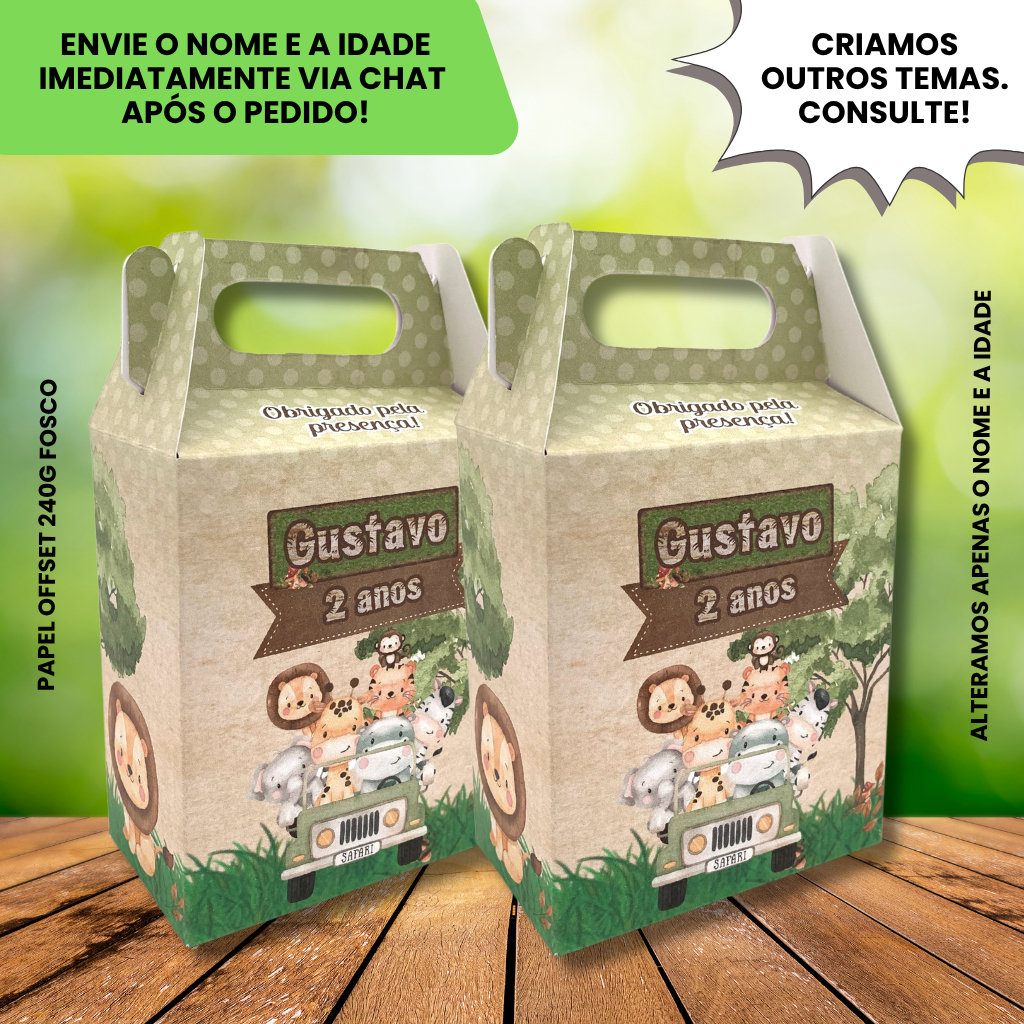Kit Caixinha Surpresa Personalizada Safari Aquarela Aniversario Lembrancinha Infantil