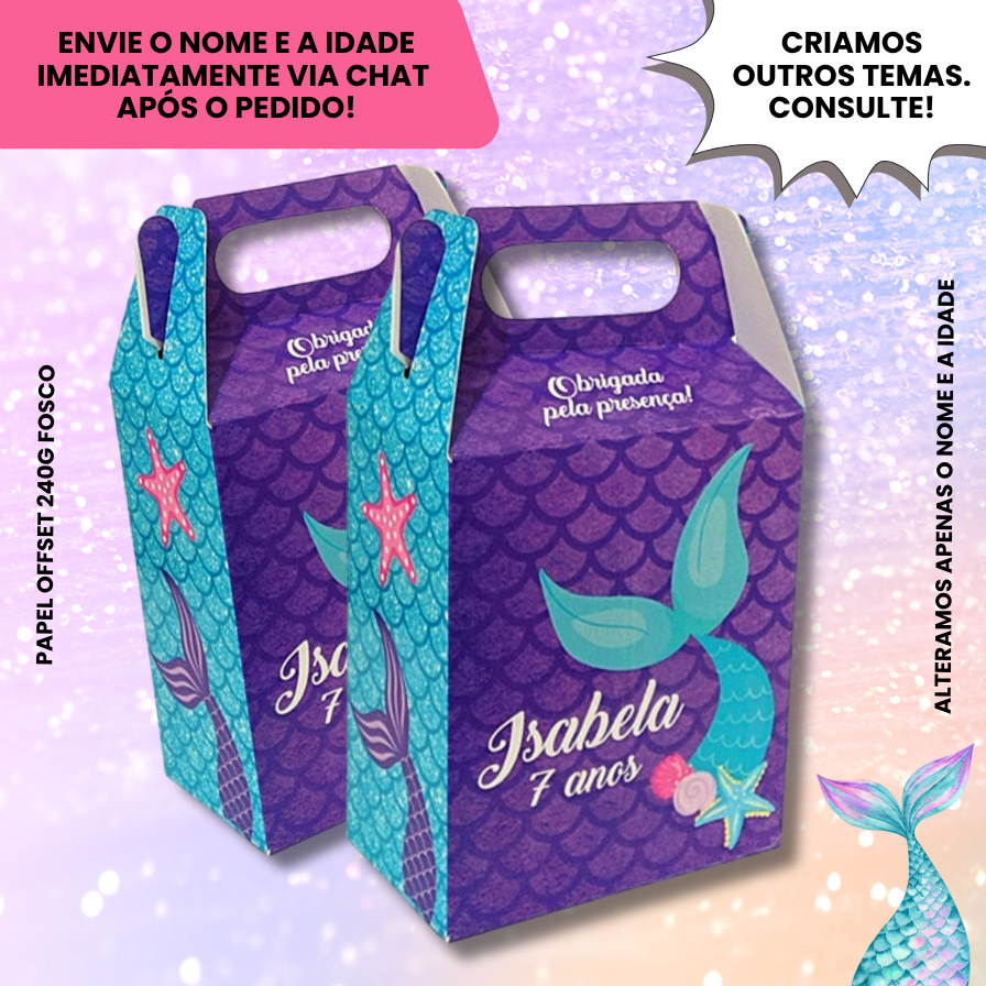 Kit Caixinha Surpresa Personalizada Sereia Aniversario Lembrancinha Infantil