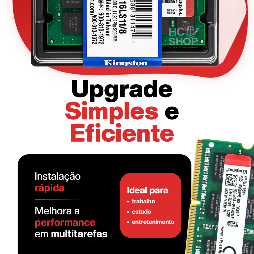 Memoria Ram Kingston DDR3L PC3-12800S KVR16LS11/8 8GB (1X8GB) RAM Memory Notebook Laptop SDRAM Promoção - detalhe