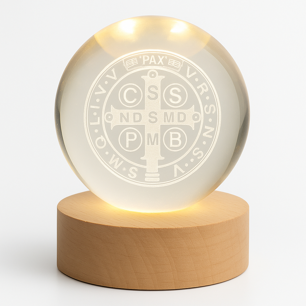 Luminária De Mesa Religiosa Com Medalha De SÃO BENTO Divino 3D Bola de Cristal para Quarto em Oferta na Shopee