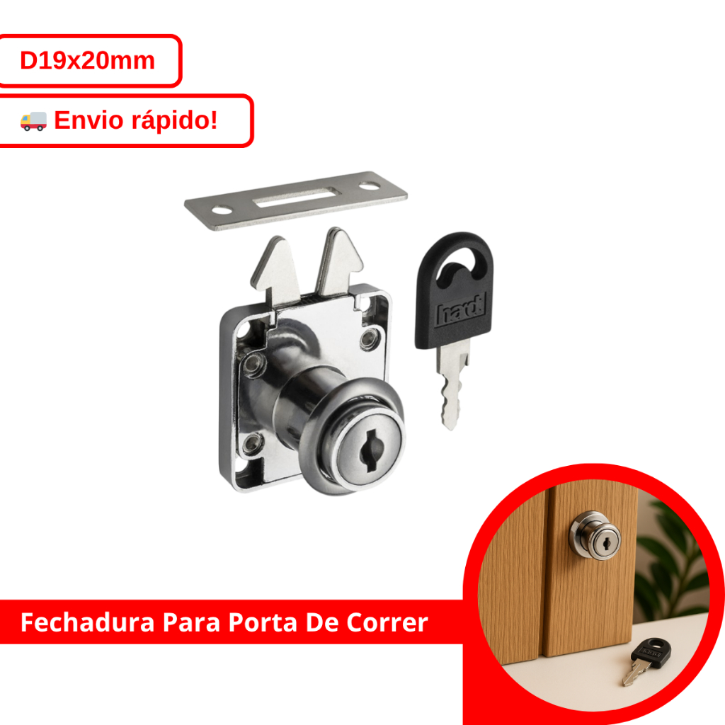 Fechadura Para Porta De Correr 19x22mm Pressão Papagaio Cromada Tetra Bico Inox 22mm Hardt