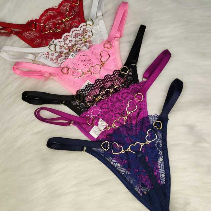 Calcinha em renda fio dental coração love romântico lingerie sexy