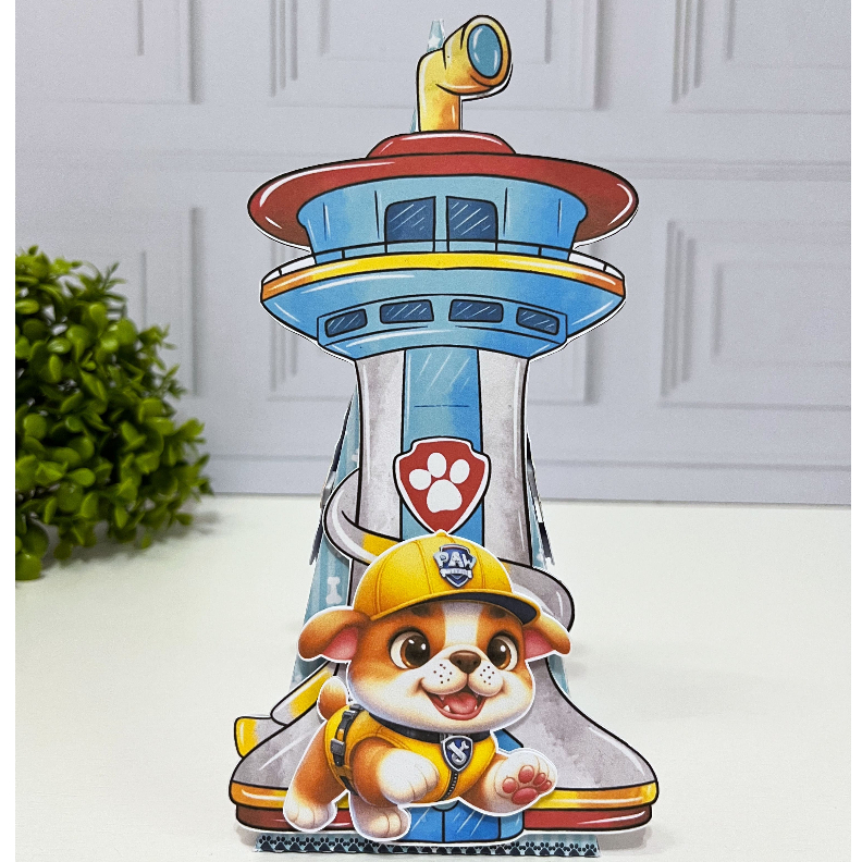 Caixa Pirâmide Patrulha Canina Azul Aquarela - Lembrancinha Personalizada Festa Aniversário Infantil