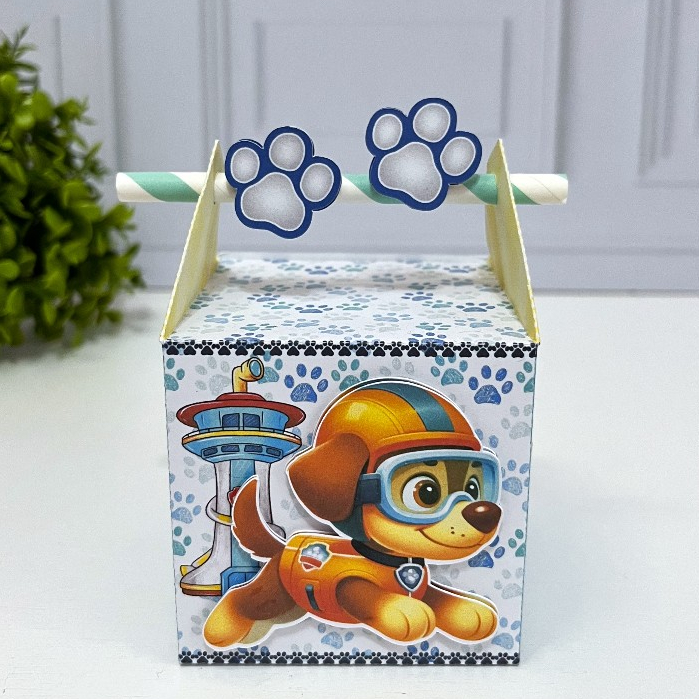 Caixa Canudo Patrulha Canina Azul Aquarela - Lembrancinha Personalizada Festa Aniversário Infantil