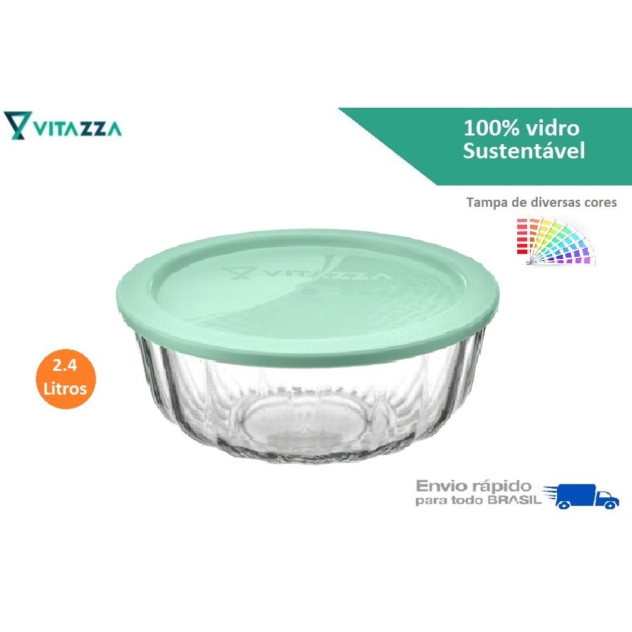 Tigela Pote De Vidro Com Tampa Saladeira Plastica Oceani 2,4 Litros Vitazza em Oferta na Shopee