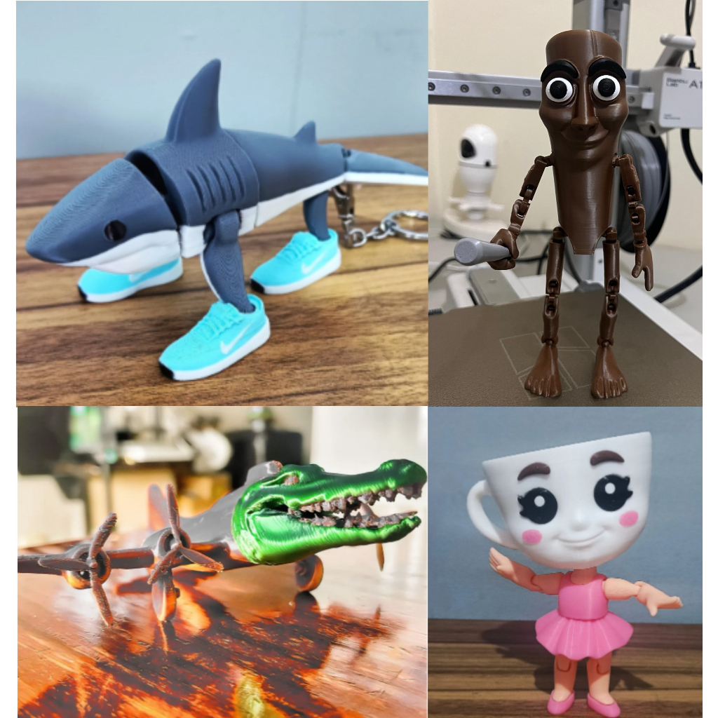 Figuras de Ação tung tung tung sahur - bailarina capuccina - Tralalero tralala - crocodilo bombardino Brainrot  PLA 3D