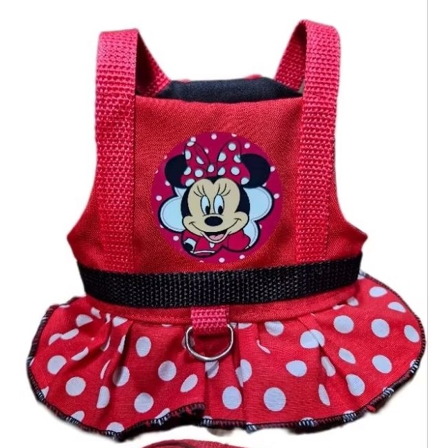 Coleira Peitoral Ajustável com Guia para Pet Vermelha Minnie