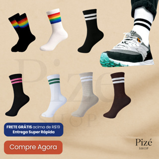 Kit de Meias Cano Alto Listradas–Unissex, Modernas e Conforto - Escolha a Cor|Opções de 1 a 3 Pares em Oferta na Shopee