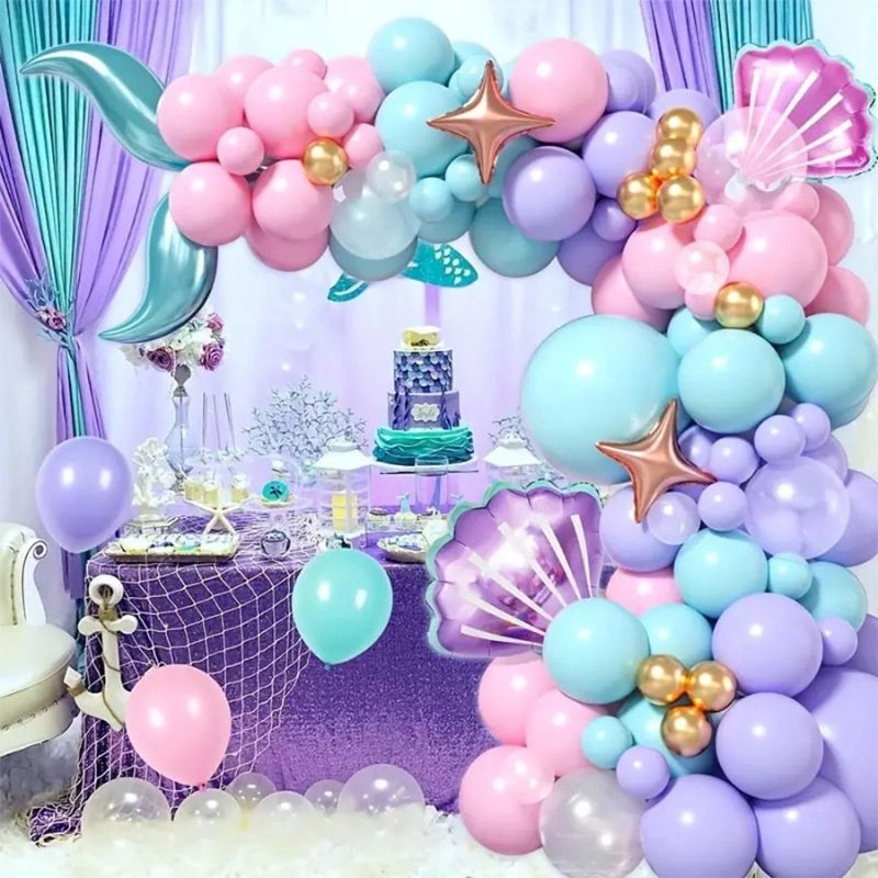 Kit festa temática Balões Sereia Premium +fita+cola balões nadadeiras balões concha balões 99 Sereia