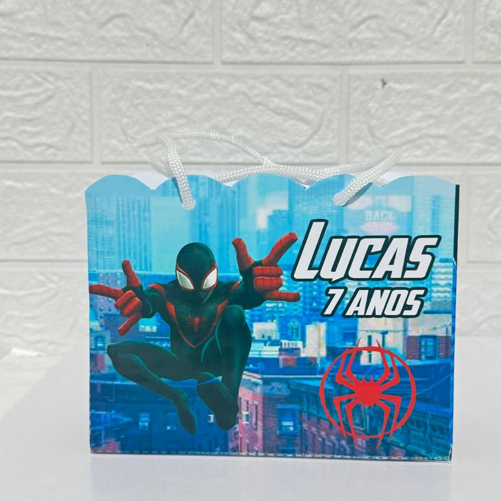 Sacolinha Personalizada Média Homem Aranha Miles Morales Personalizado – Festa Infantil – Lembrancinha Tema Super-Herói