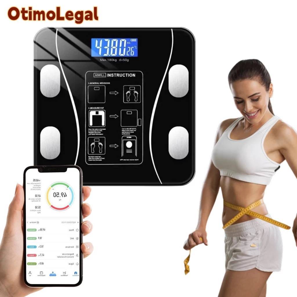 Balança Bioimpedancia Digital Bluetooth Corporal até 180kg Resultado Pelo Celular