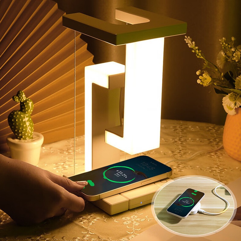 Lâmpada de Mesa LED Multifuncional 4 Níveis de Iluminação Carregamento Sem Fio Power Bank ...