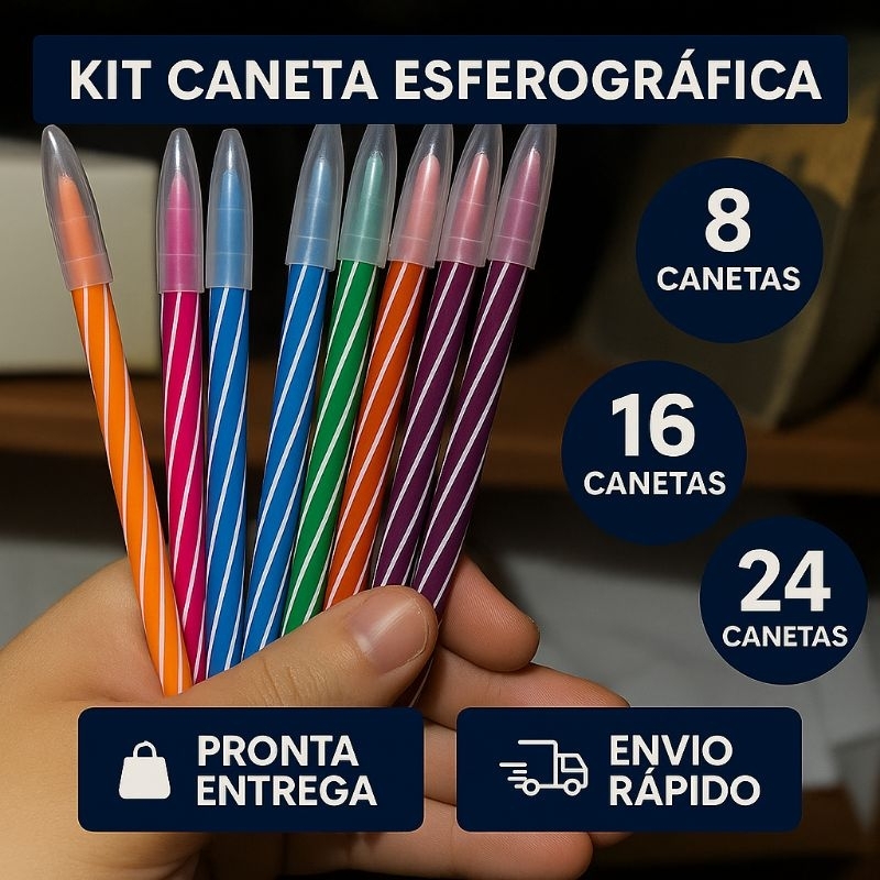 Kit Caneta Esferográficas CIS 0.7mm - Cores Variadas - Escritório - Escola - Papelaria - Uso Diário