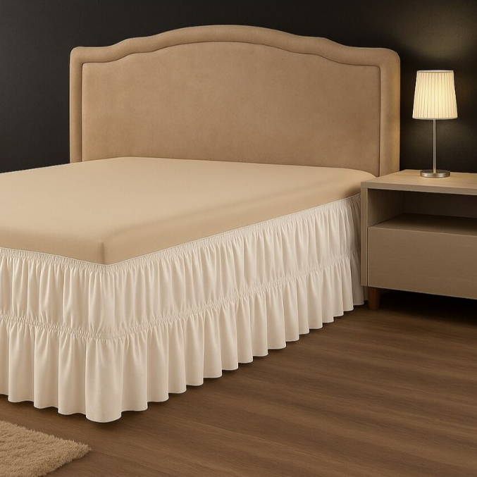 Saia p/ Cama Box Solteiro Com Duplo Elástico Ajustável Em Toda Volta - Decoração Estilo Conforto