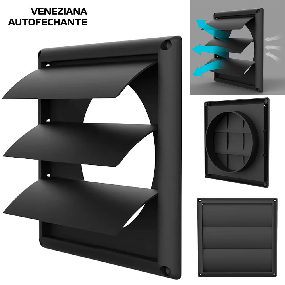 Veneziana Grade Auto Fechante Preta Para Exaustão de Ar Para Tubo De 125mm 126mm 127mm Ideal Para Electrolux e Fogatti