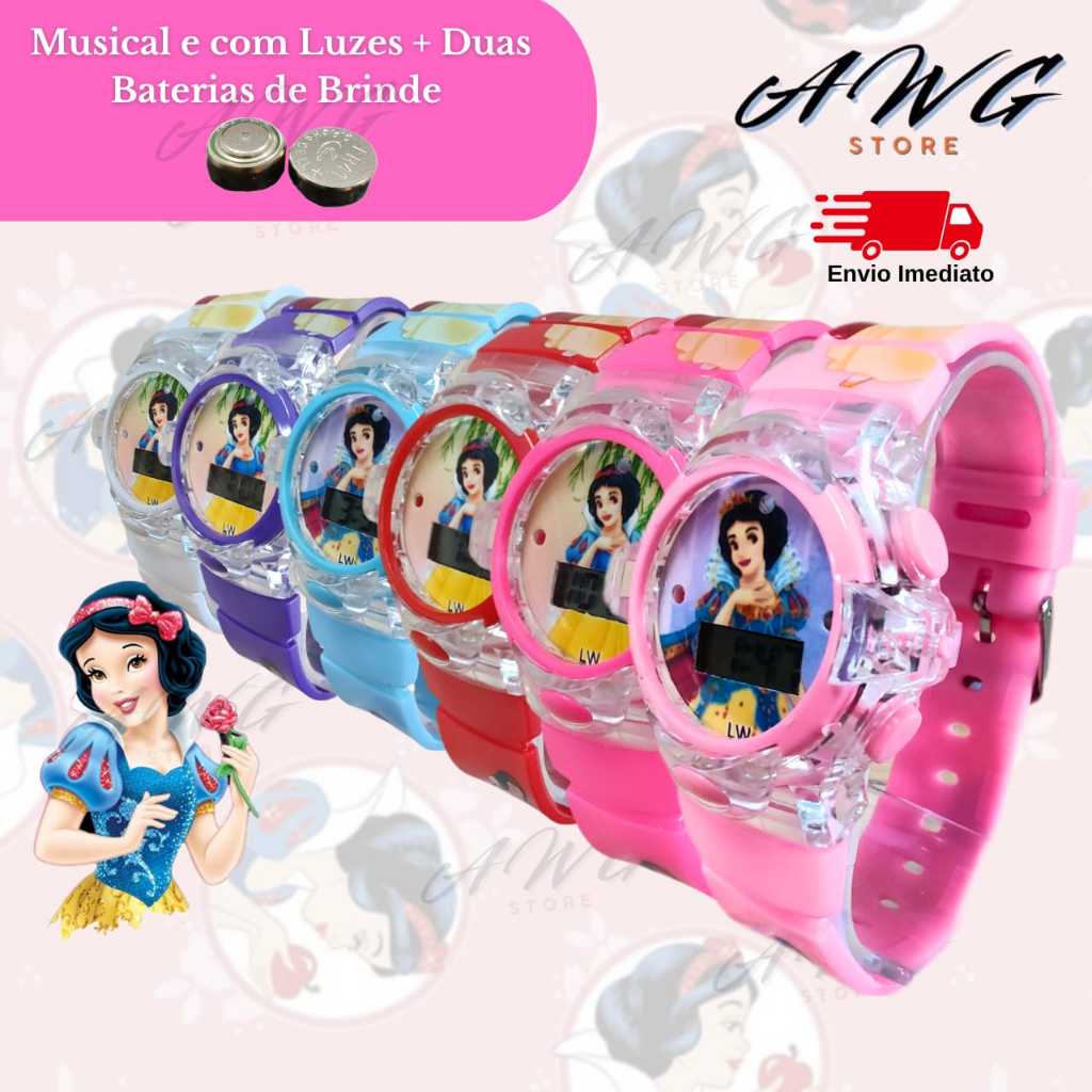 Relógio Infantil Branca de Neve com Música e LED + Bateria Extra em Oferta na Shopee