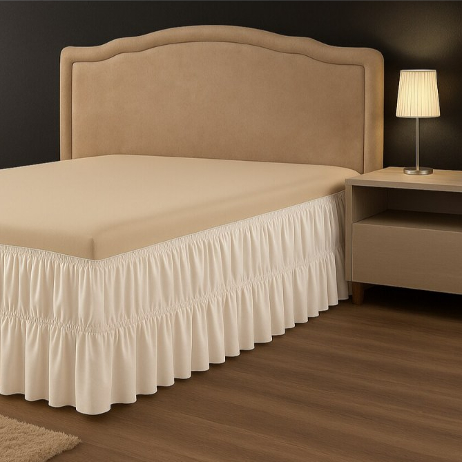 Saia p/ Cama Box Solteiro C/ Duplo Elástico Ajustável - Decoração Quarto Estilo e Conforto