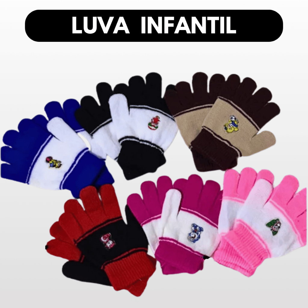 Kit 3 Pares  Luvas Infantil unisex P M G Menina e Menino Macia Confortavel