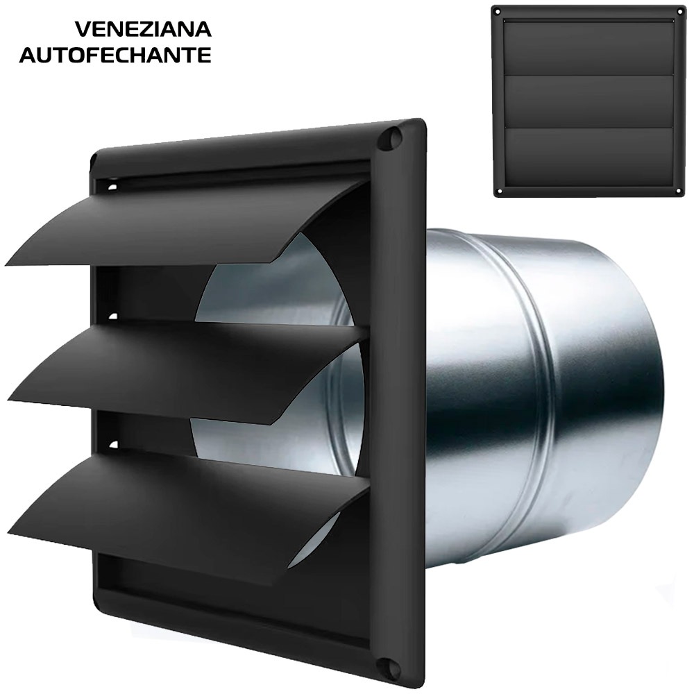 Imagem Veneziana Grade Auto Fechante Preta Para Exaustão de Ar Tubo 150mm Coifa Depurador Exaustor