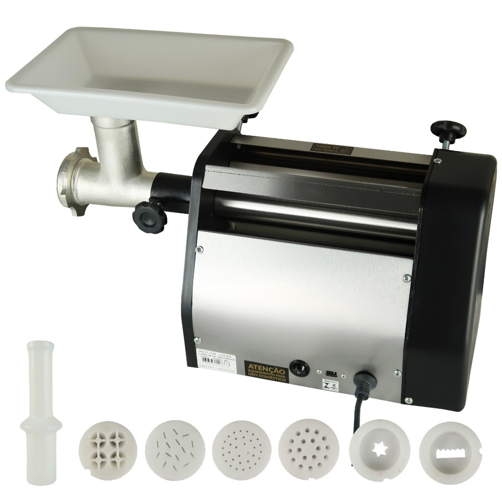 Cilindro de Massa Elétrico Laminador Sovador Moedor e Extrusor Macarrão Bolacha Cricri Doméstico