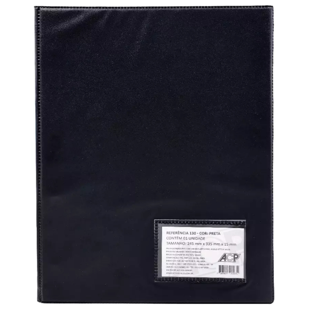 Pasta Catálogo A4 Ofício Capa PVC Preta 10 Sacos Envelopes Plásticos ACP Tamanho 24,5x33,5cm Durável