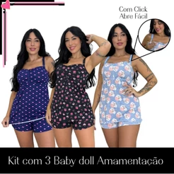 kit 3 Baby Doll Amamentação Gestante Confortável Click Abertura Seguro lactante Dejule