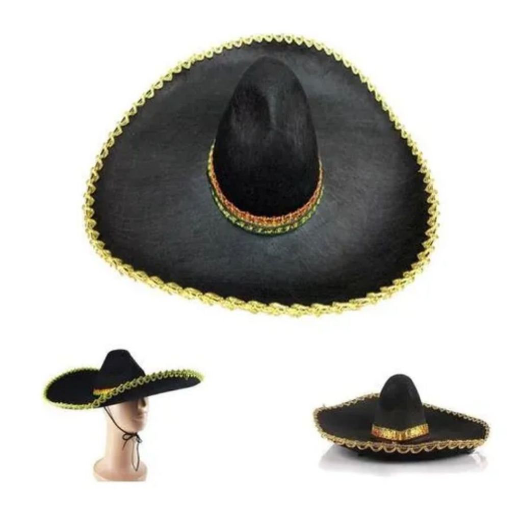 Chapéu Mexicano Preto Sombreiro Tequileiro Fantasia Carnaval