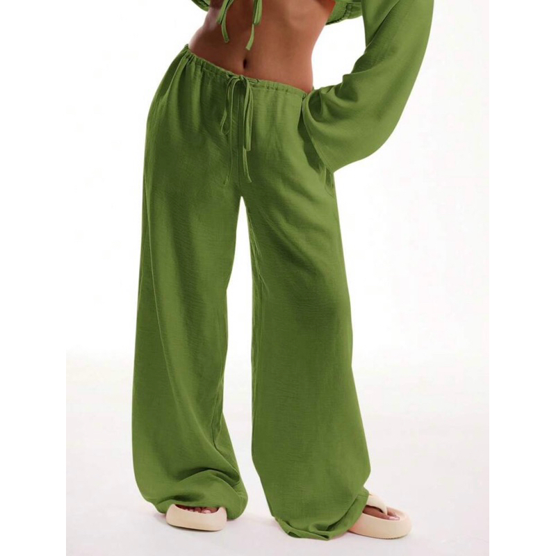 Calça Praia Boêmia com Amarração na Frente, Sensação de Linho, Elegante, Férias