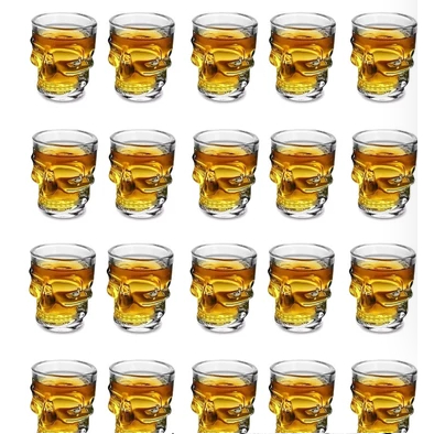 20un COPO VIDRO DOSE SHOT CAVEIRA 50ML CACHAÇA TEQUILA