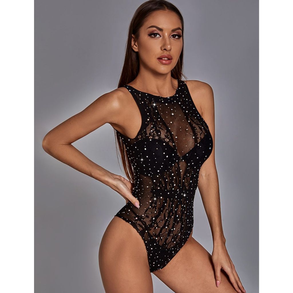 Body Com Strass Transparencia Sexy Festa Lingerie Sensual Segunda Peça Vesti Por cima de Sutiã Vesti do PP AO GG