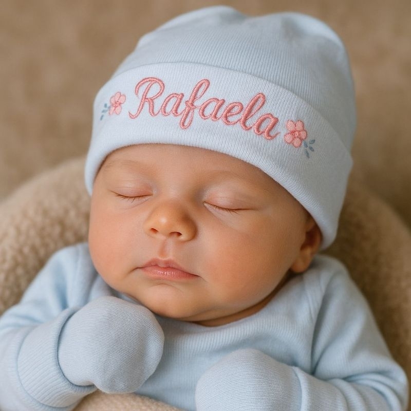 Touca e luva Rn Algodão dupla Personalizada com nome do bebê em Oferta na Shopee